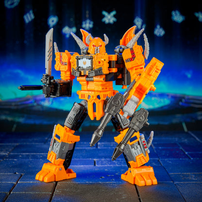 Herald of Unicron Age of the Primes Leader Class Figure — Front View in Robot Mode with Blade and Blaster