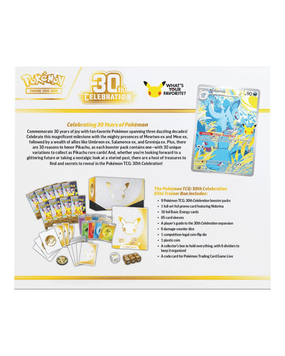 Pokemon TCG 30th Celebration Elite Trainer Box — Contents Display with Booster Packs and Accessories