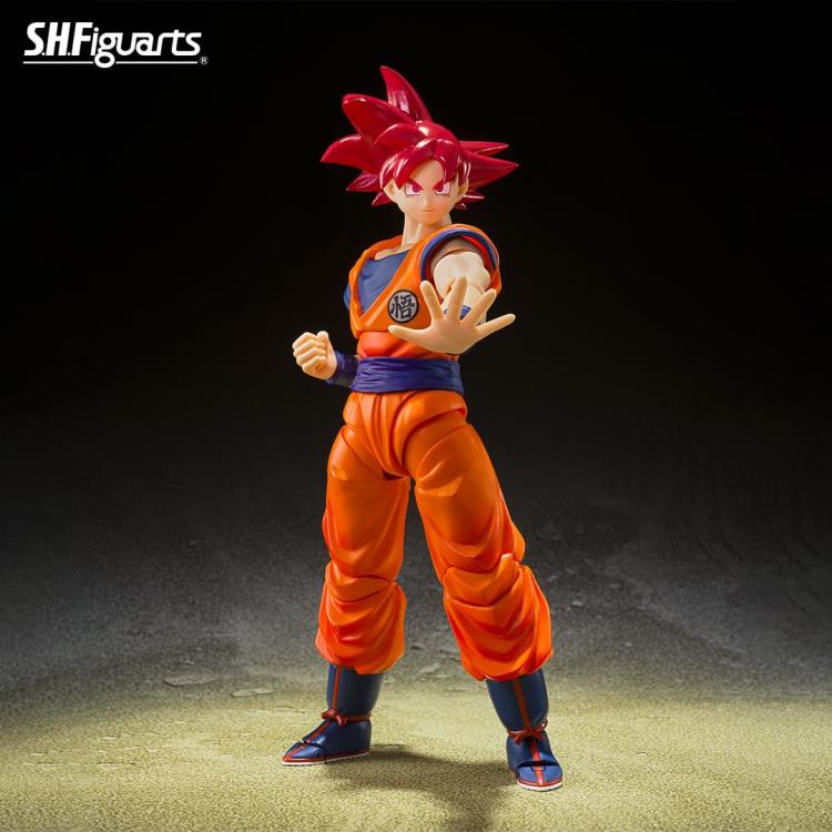 Super Saiyan God Goku S.H.Figuarts 5.5-Inch Figure — Front View Neutral Stance with S.H.Figuarts Logo