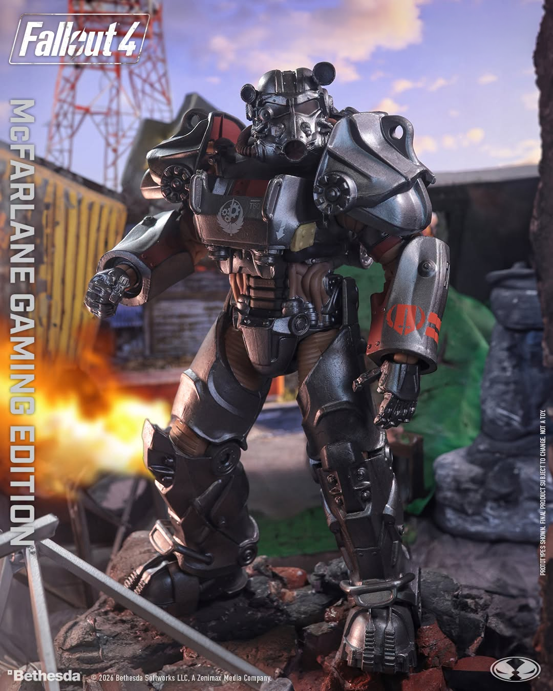 Paladin Danse Fallout 4 Gaming Edition 7-Inch Figure — Heroic Front View with Explosive Background