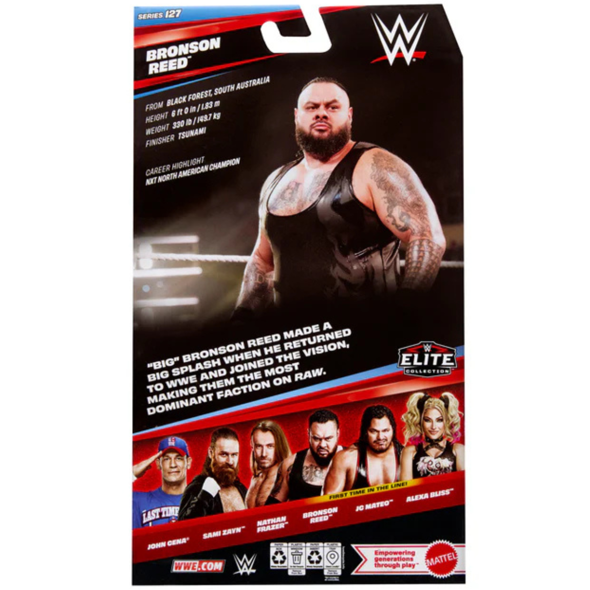 Bronson Reed WWE Elite Series 127 6-Inch Figure — Box Art Back with Bio and Wave Lineup