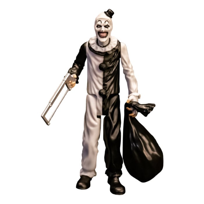 Art the Clown Terrifier 5-Inch Blood Bath Figure — Front View with Hacksaw and Trash Bag