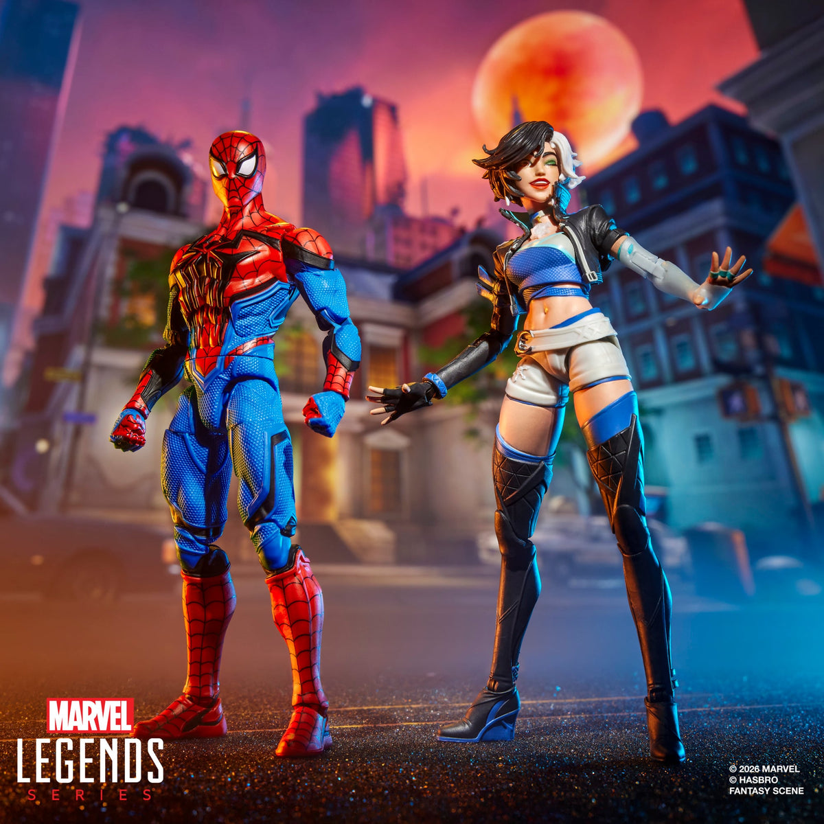 Spider-Man & Luna Snow Marvel Legends 6-Inch Two-Pack — Front View Both Figures Standing