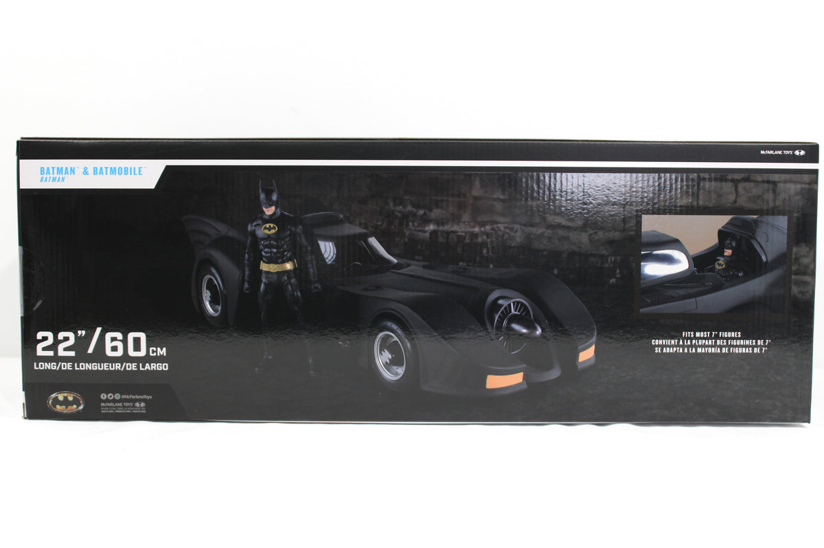 Batman & Batmobile 1989 DC Multiverse Gold Label 2-Pack — Box Back with Cockpit Inset and Dimensions