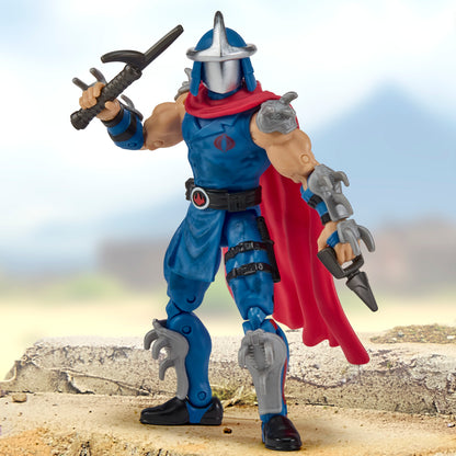 Shredder Cobra Commander TMNT x GI Joe 5-Inch Figure — Side View Showing Red Cape and Articulation Pose