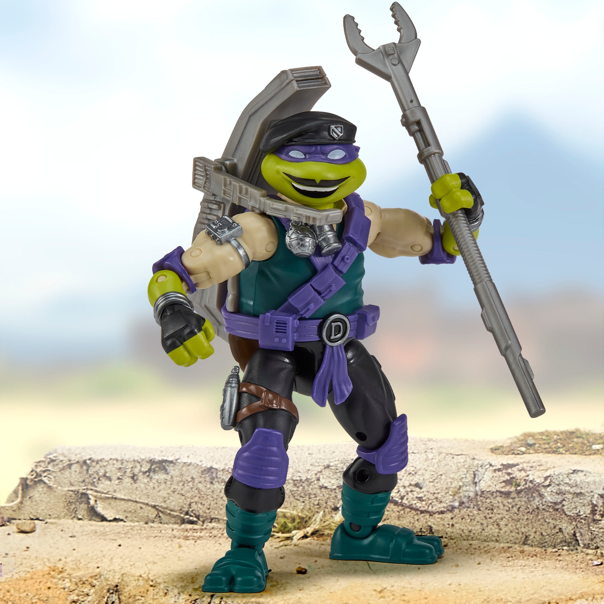 Donatello as Dial-Tone TMNT x GI Joe 4.5-Inch Figure — Front View Action Pose with Staff and Shell-Pack