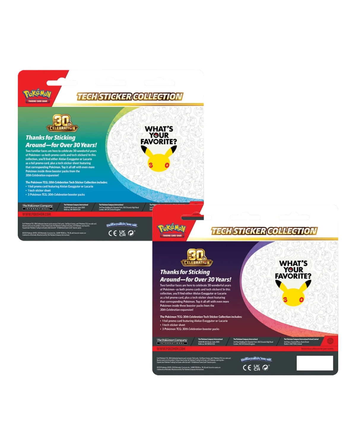 30th Celebration Tech Sticker Collection Pokemon — Alolan Exeggutor and Lucario Blister Package Back View