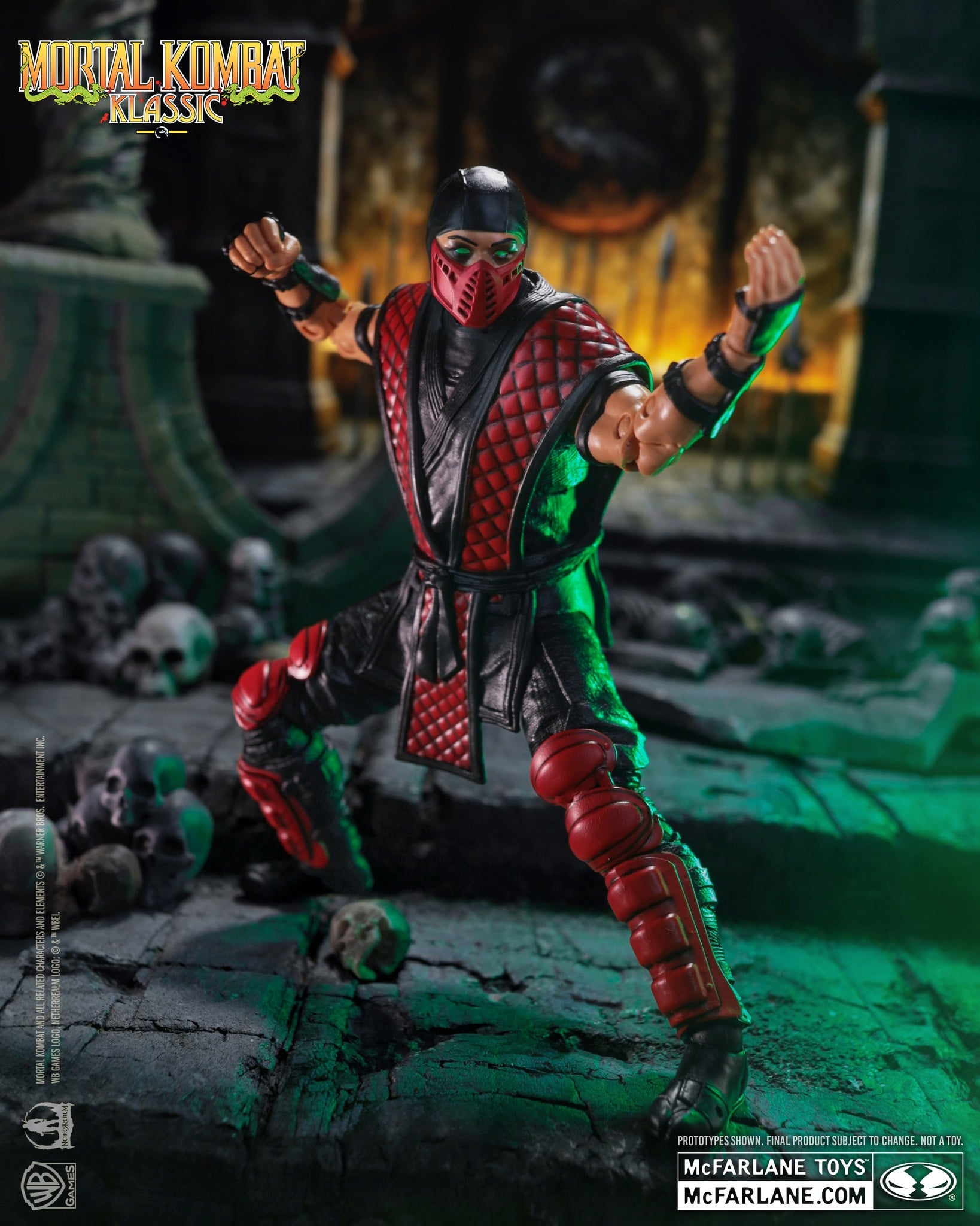 Ermac Mortal Kombat Klassic 7-Inch Figure — Front View with Mortal Kombat Klassic logo overlay in arena diorama setting