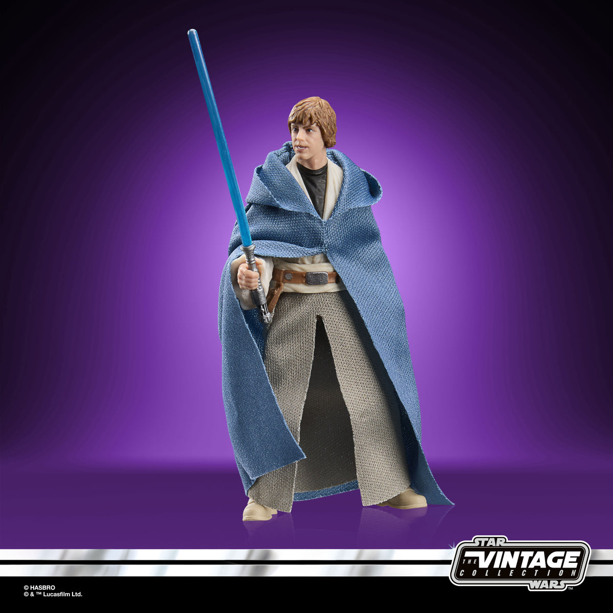 Luuke Skywalker Vintage Collection 3.75-Inch Figure — Front View with Blue Lightsaber and Soft-Goods Cape