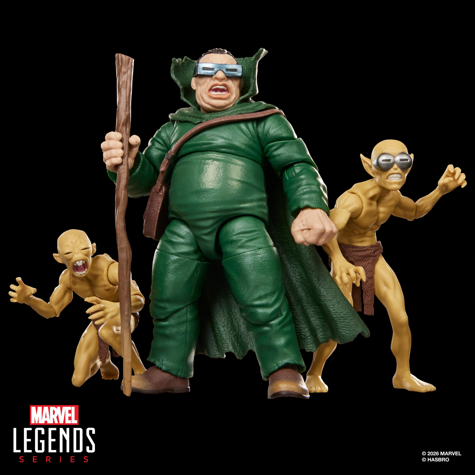 Mole Man & Moloids Marvel Legends 6-Inch Three-Pack — Front View with Staff Pose