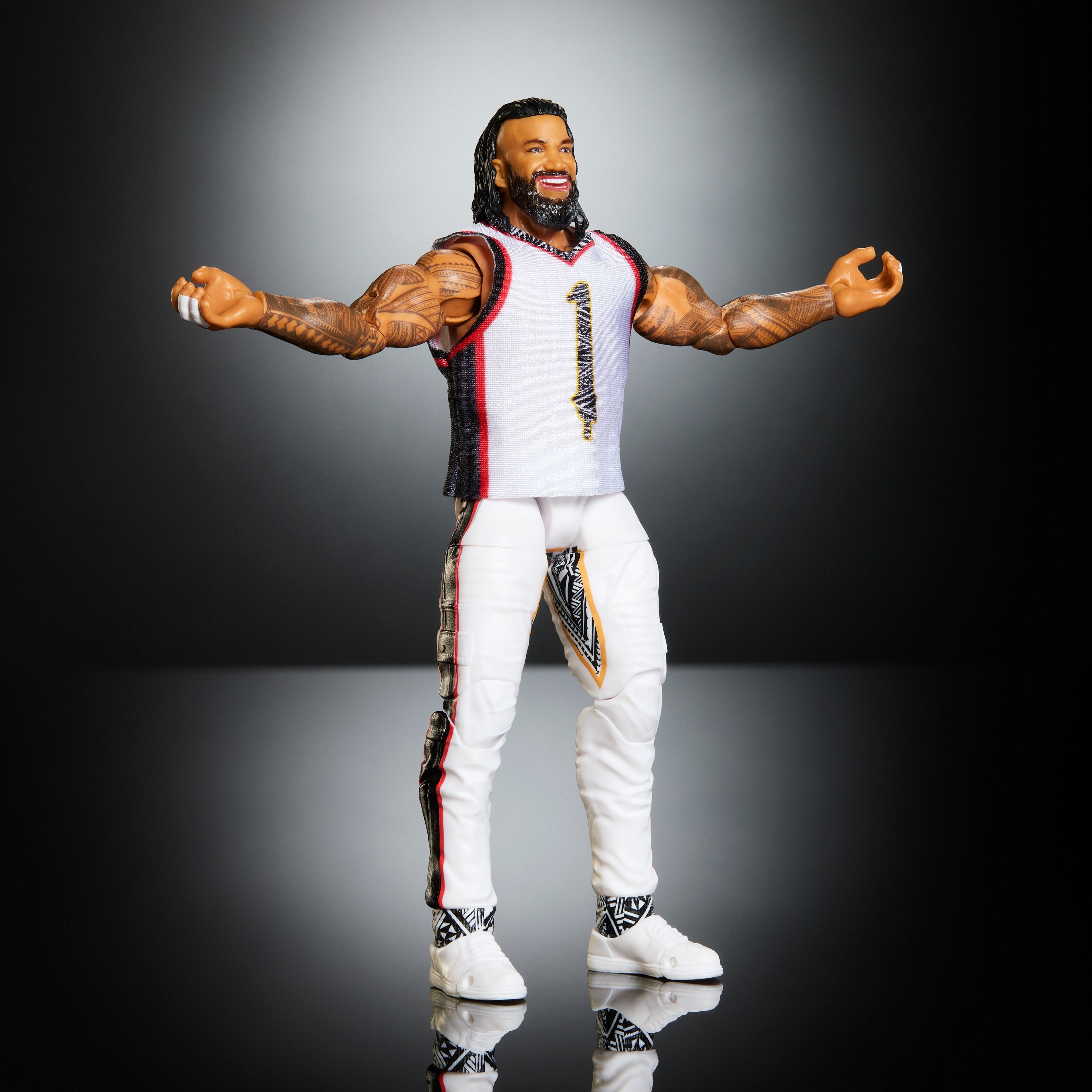 Jimmy Uso WWE Elite Collection 6-Inch Figure — Full Body Front View in White Ring Gear