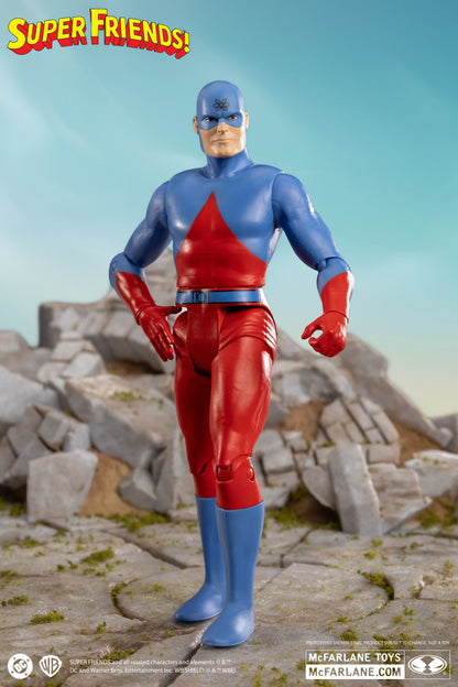 The Atom DC Retro Super Friends 6-Inch Figure — Front View with Super Friends Logo