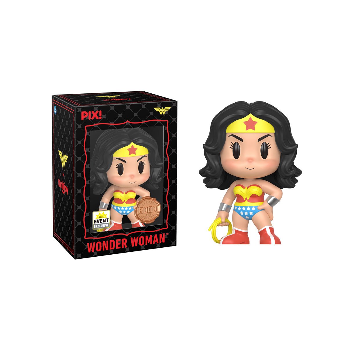 Wonder Woman DC Pix! Vinyl Figure 2026 Convention Exclusive — Black box packaging front with figure out of box, front view