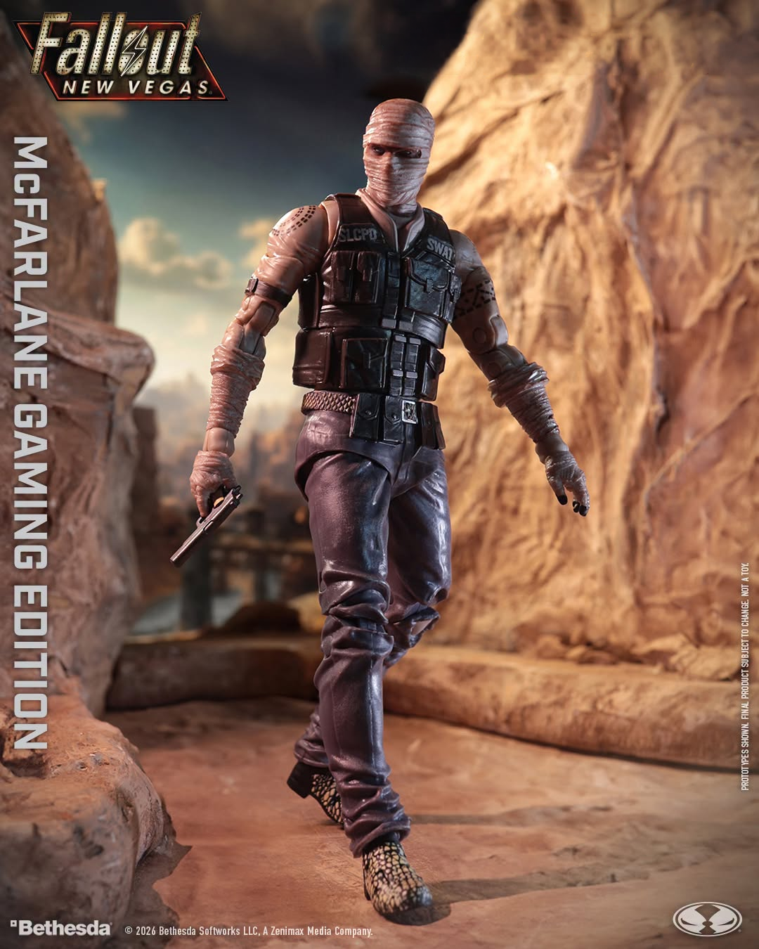 Joshua Graham Fallout New Vegas McFarlane Gaming Edition 7-Inch Figure — Dynamic Walking Pose with Pistol in Desert Canyon Setting