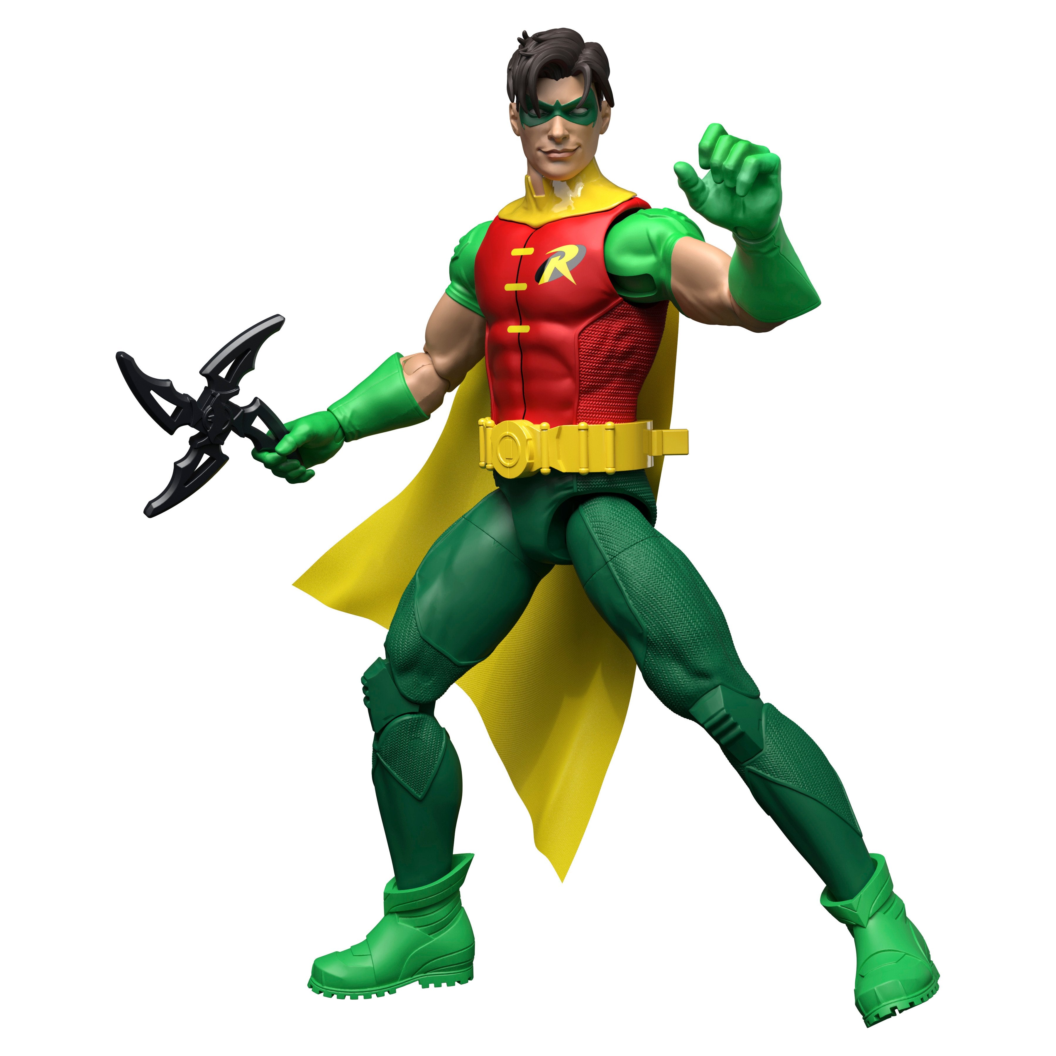 Robin DC Core 6-Inch Figure — Full Body Front View with Batarang and Yellow Cape
