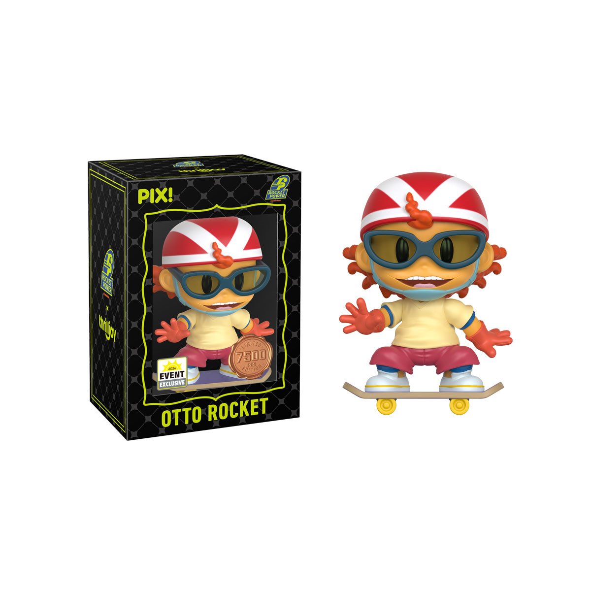 Otto Rocket Pix! Vinyl Figure — Black Box Package with Figure Out of Box Side by Side