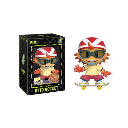 Otto Rocket Pix! Vinyl Figure — Black Box Package with Figure Out of Box Side by Side