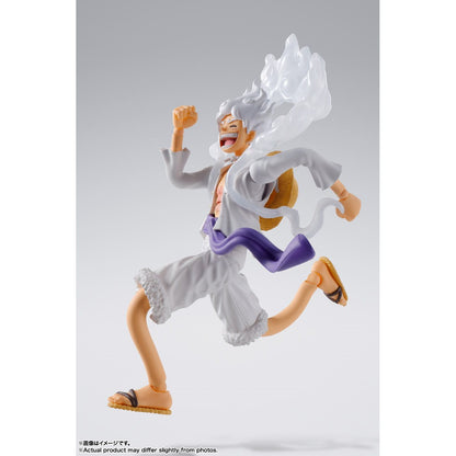 Luffy Gear 5 S.H.Figuarts 6-Inch Figure — Side View Running Pose Grey Background
