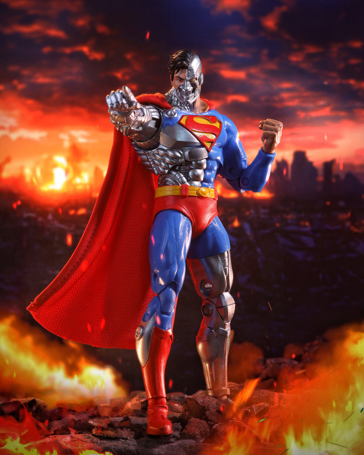 Cyborg Superman DC Multiverse 7-Inch Figure — Front View Standing on Rubble
