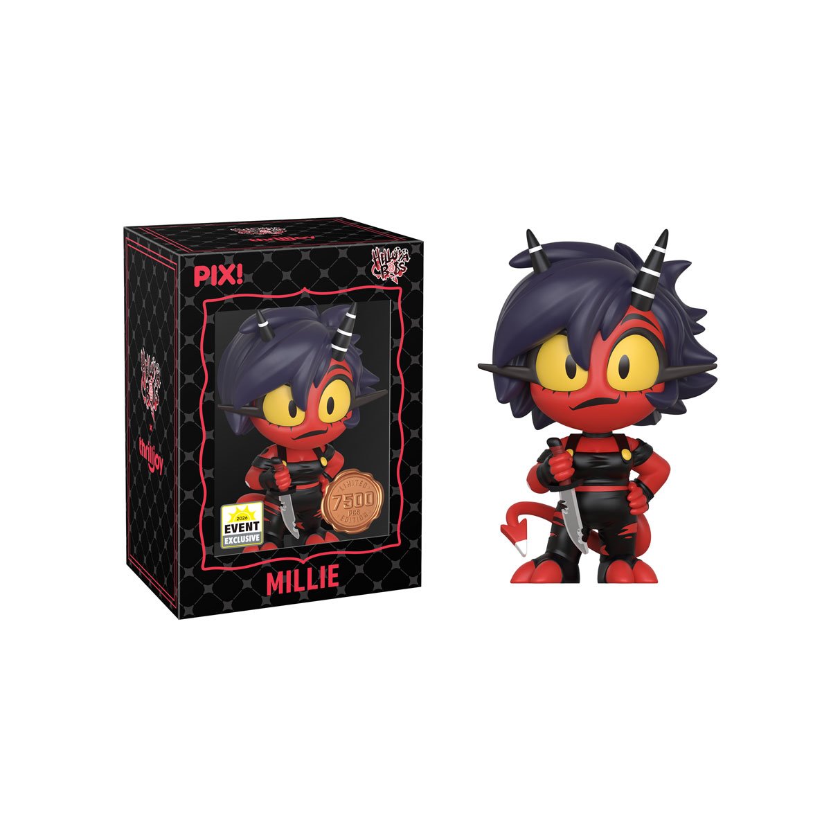 Millie Helluva Boss Pix! Vinyl Figure — Black Window Box with 7500-Piece Limited Edition Medallion and Figure Out of Box