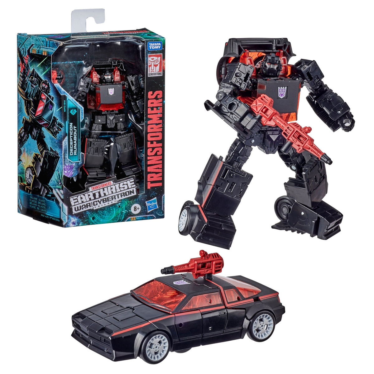 Decepticon Runabout Earthrise War for Cybertron 5.5-Inch Figure — Box Art with Robot Mode and Sportscar Alt Mode Display