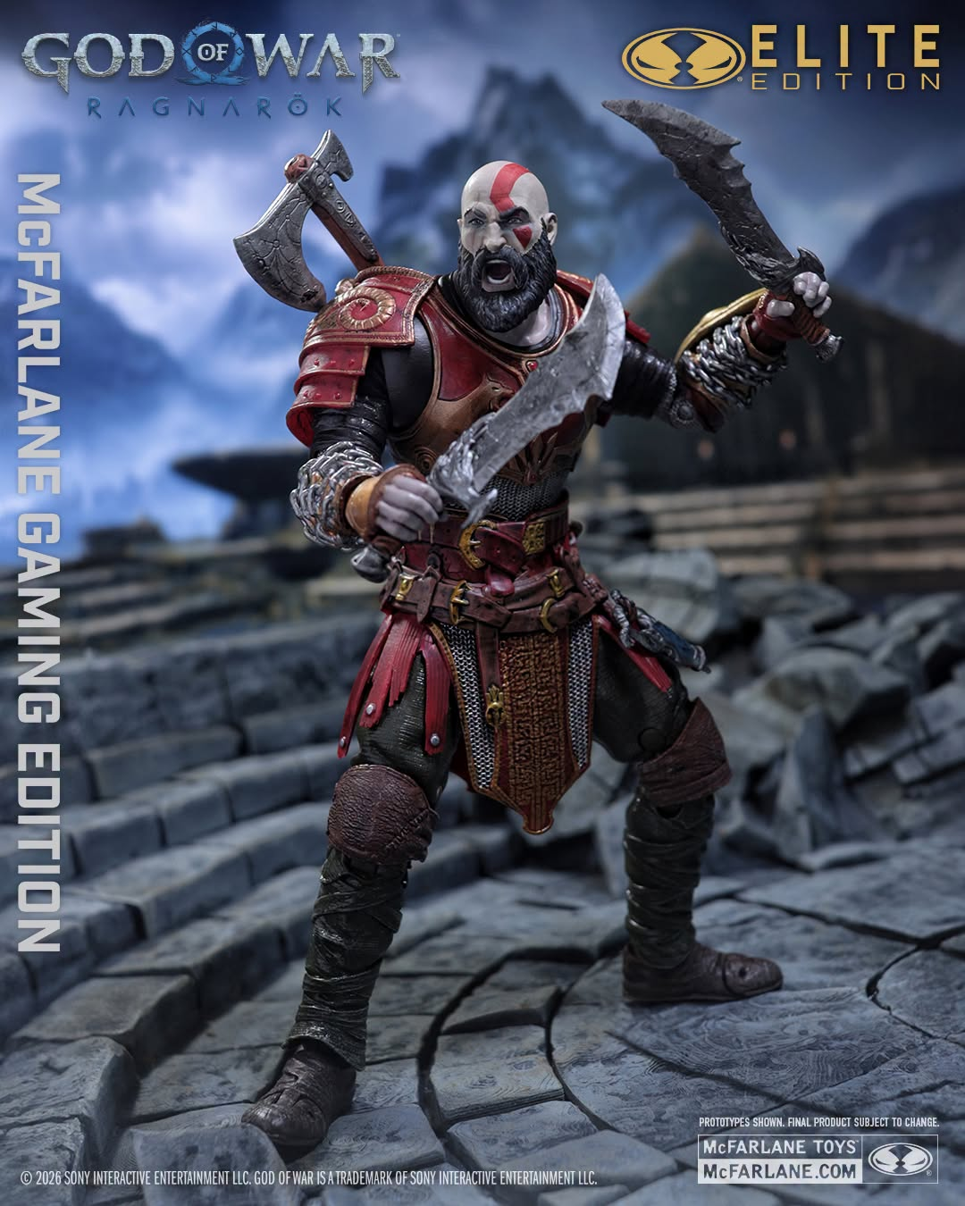 Kratos Ares Armor God of War Ragnarok McFarlane Elite Edition 7-Inch Figure — Articulation Pose with Blades of Chaos and Leviathan Axe