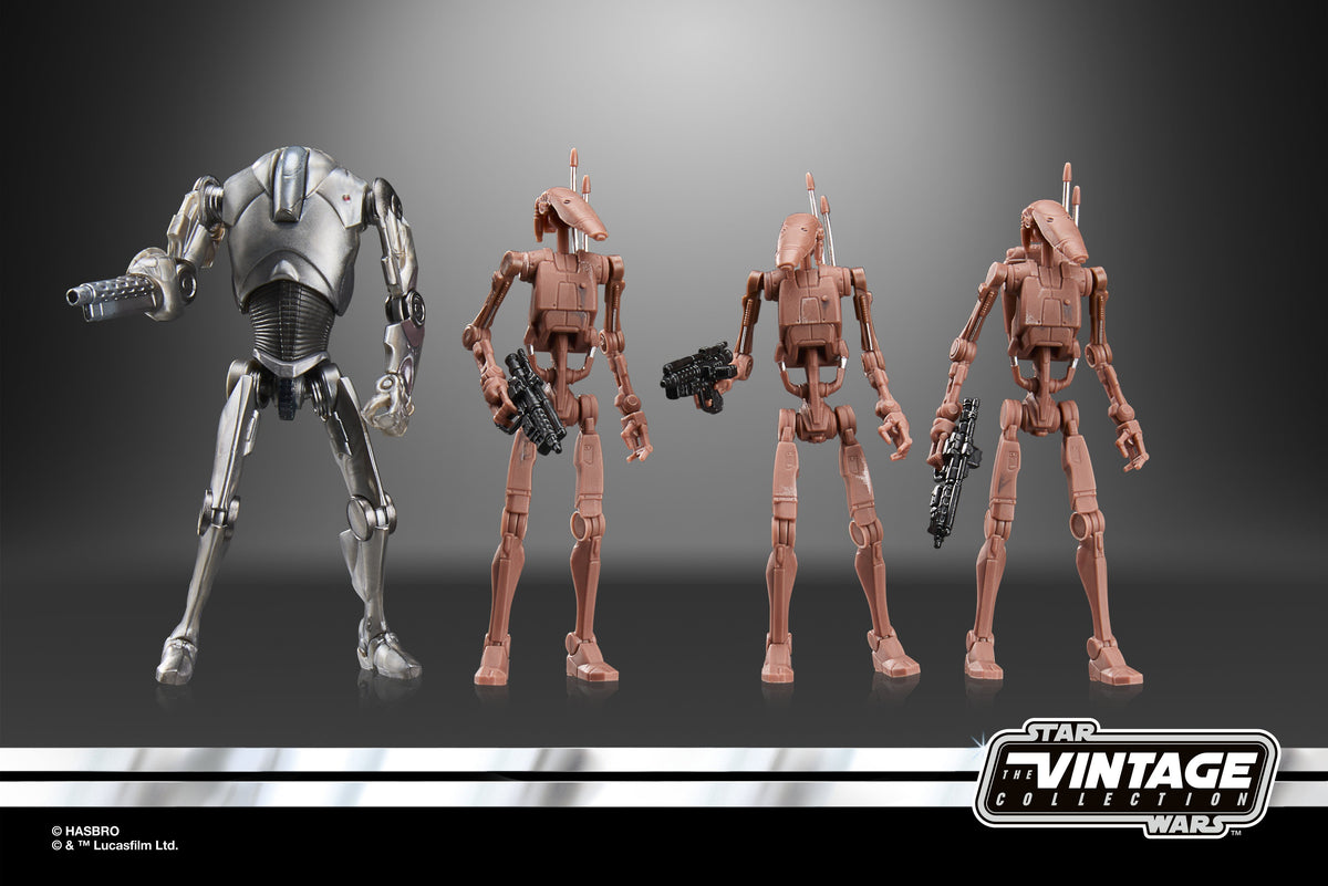 Super Battle Droid & Battle Droids Geonosis Vintage Collection 3.75-Inch Set — Back View with Vintage Collection Branding