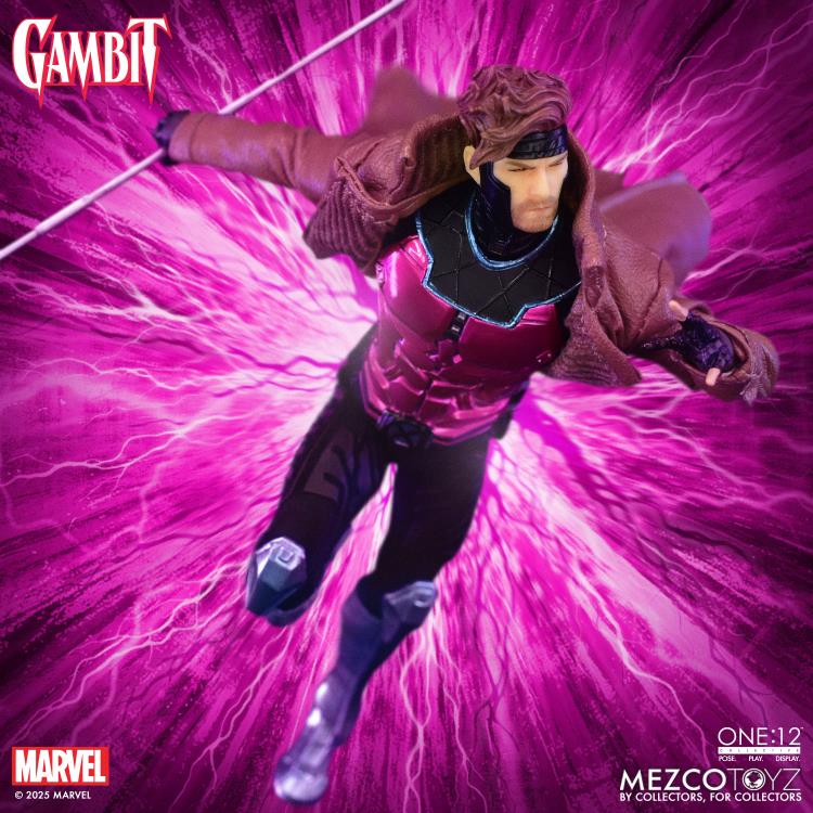 Gambit Mezco One:12 Collective 1/12 Figure — Articulation Pose with Pink Kinetic Energy Burst
