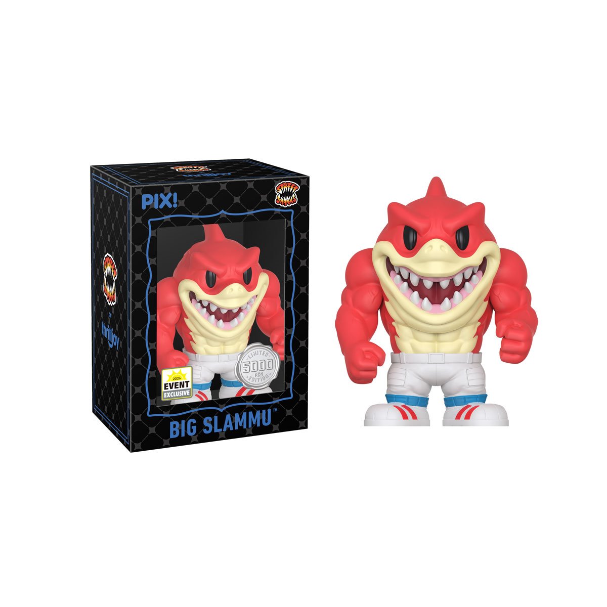Big Slammu Street Sharks Pix! Vinyl Figure — Black Window Box with Figure Out of Box Side by Side