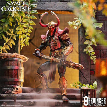 Nashorn The Disinherited Savage Crucible 6-Inch Figure — Front View with Sword in Courtyard Diorama