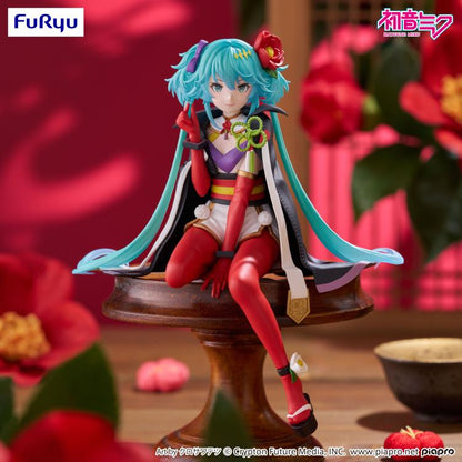 Hatsune Miku Flower Fairy Camellia Noodle Stopper Figure — Full Front View with Camellia Background