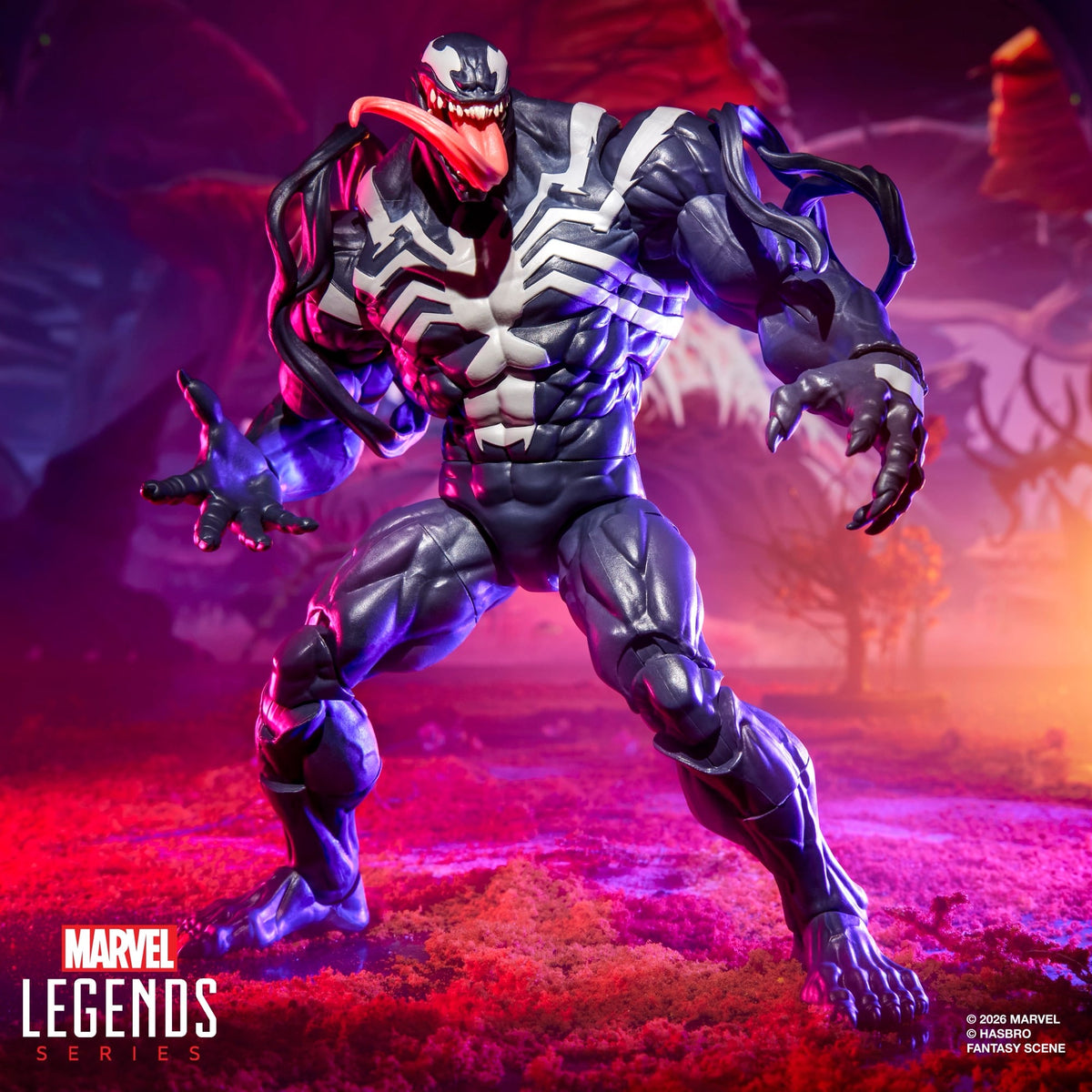 Venom Marvel Legends 6-Inch Figure — Front View Standing Pose with Tongue-Out Head