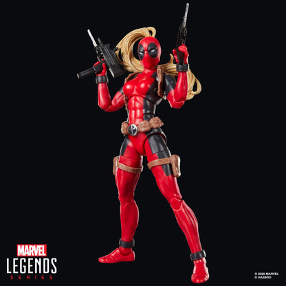 Lady Deadpool Marvel Legends 6-Inch Figure — Front View Holding Dual SMGs
