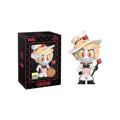 Lucifer Hazbin Hotel Pix! Vinyl Figure — Figure and Black Window Box Side by Side