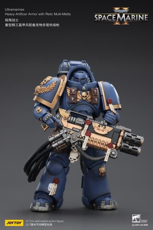 Ultramarines Heavy Artificer Armor Space Marine 2 JoyToy 1/18 Figure — Front View on Neutral Background