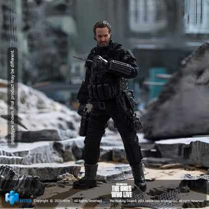 Rick Grimes Exquisite Super 1/12 Figure — Dynamic Combat Stance with Rifle on Debris
