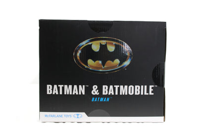 Batman & Batmobile 1989 DC Multiverse Gold Label 2-Pack — Box End Panel with Bat-Logo Close-Up