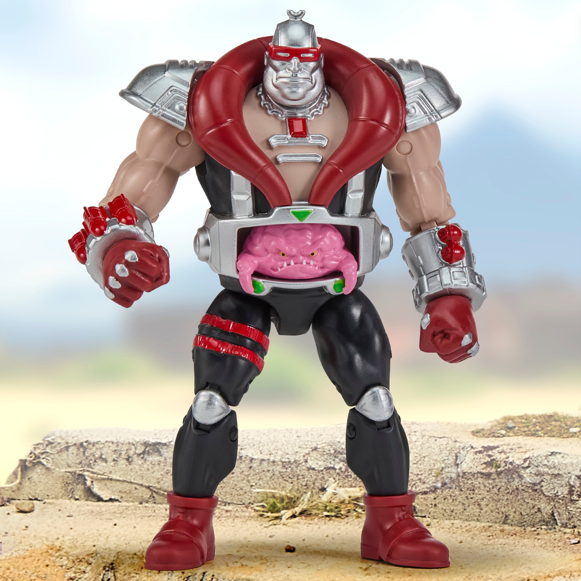 Krang as Destro TMNT x GI Joe 5-Inch Figure — Front View Standing with Krang Brain in Chest Cavity