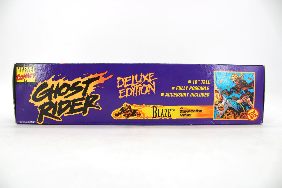 Blaze Ghost Rider Deluxe Edition 10-Inch Figure 1995 Toy Biz — Box Side with Specs and Comic Art