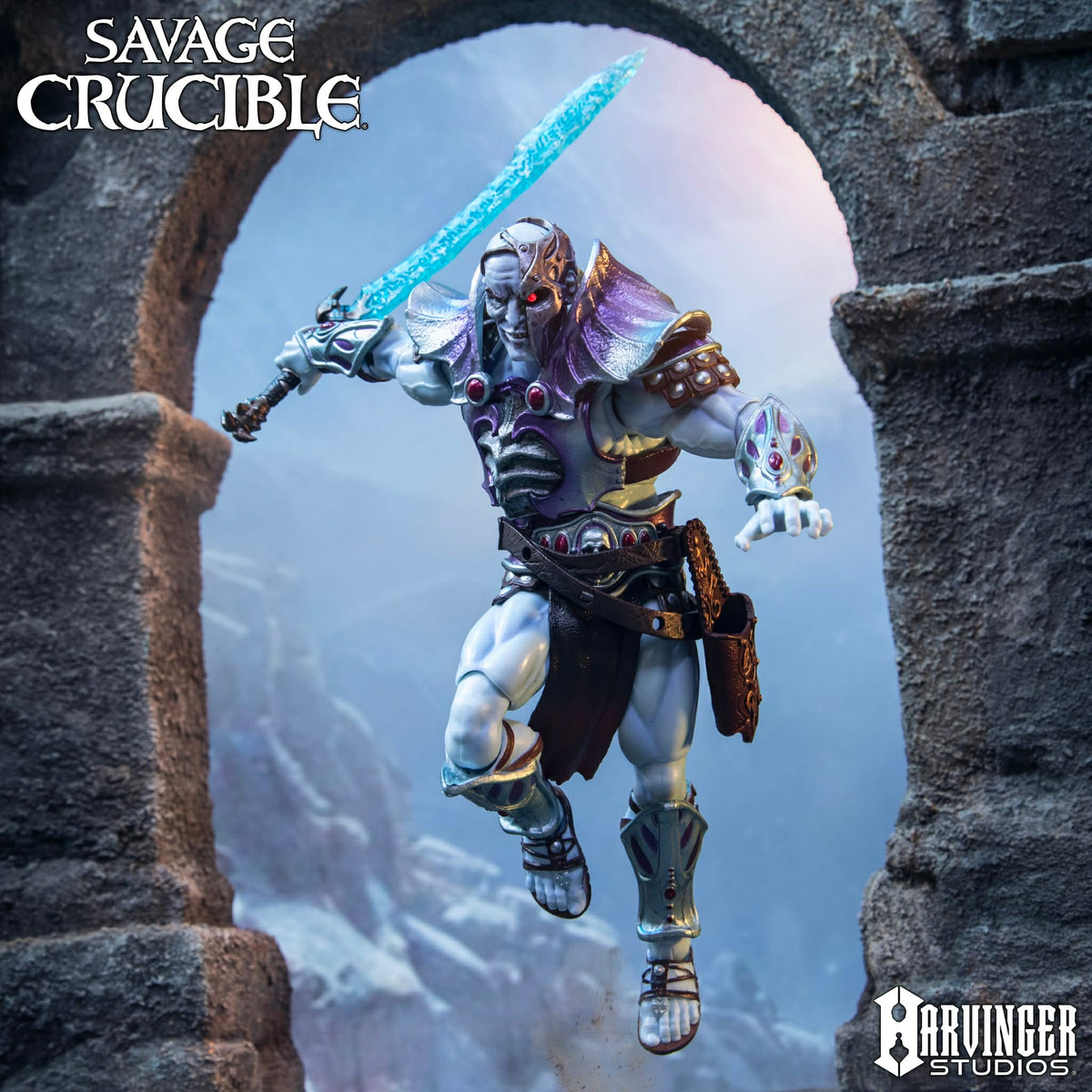 Naraka the Undying Savage Crucible 6-Inch Figure — Articulation Pose Leaping with Blue Crystal Sword