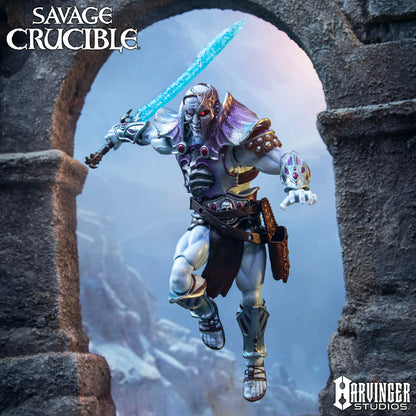 Naraka the Undying Savage Crucible 6-Inch Figure — Articulation Pose Leaping with Blue Crystal Sword