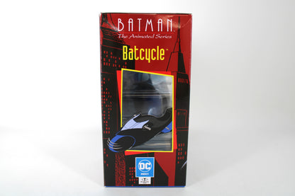 Batcycle Batman Animated Series McFarlane Vehicle — End Panel View with DC Direct Badge and Cel Art Window