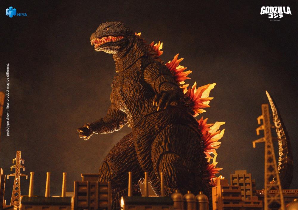 Godzilla 2000 Millennium Exquisite Basic 7-Inch Figure — Low-Angle Side View Over Nighttime Cityscape