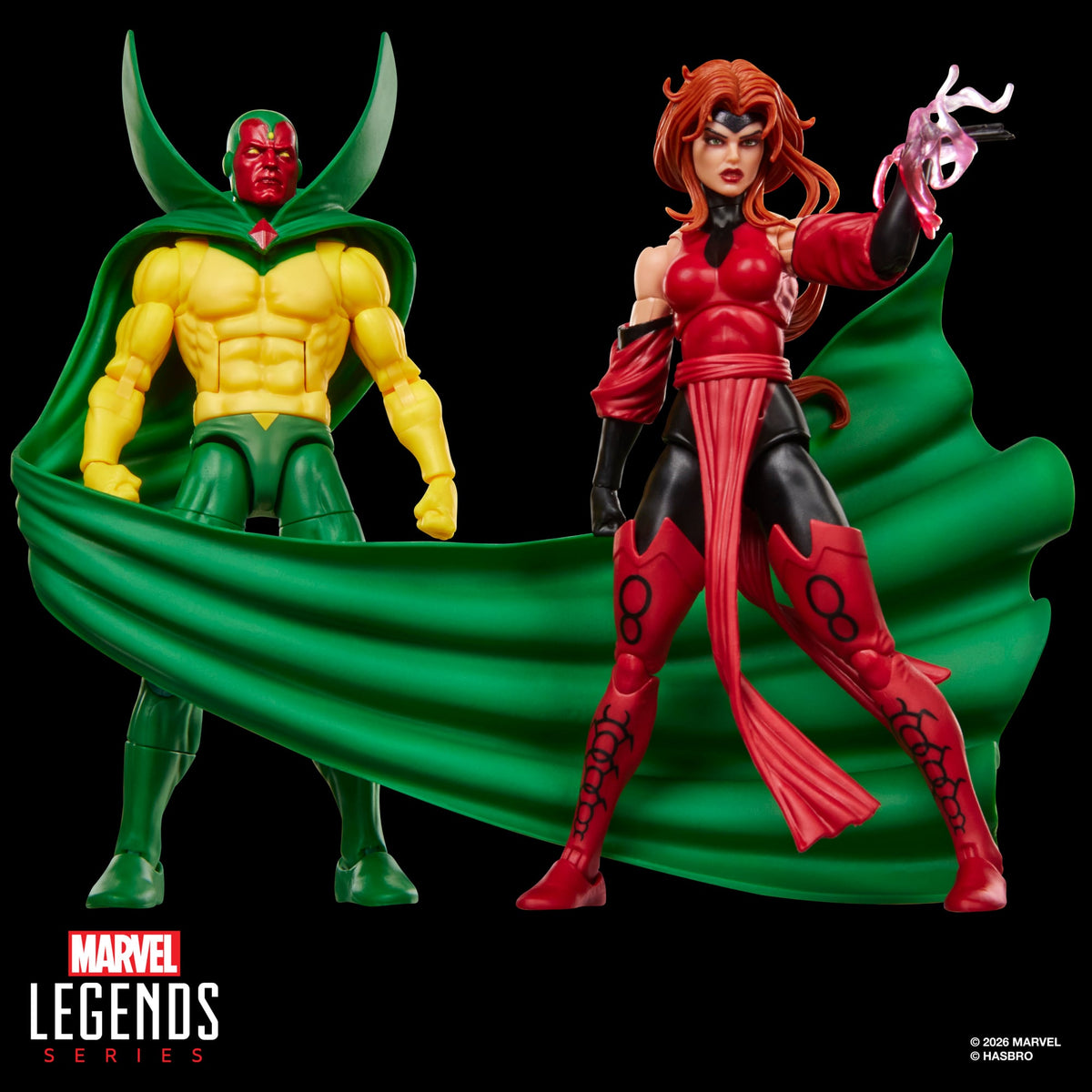 Vision & Scarlet Witch Marvel Legends 6-Inch Two-Pack — Standing Front View with Shared Cape
