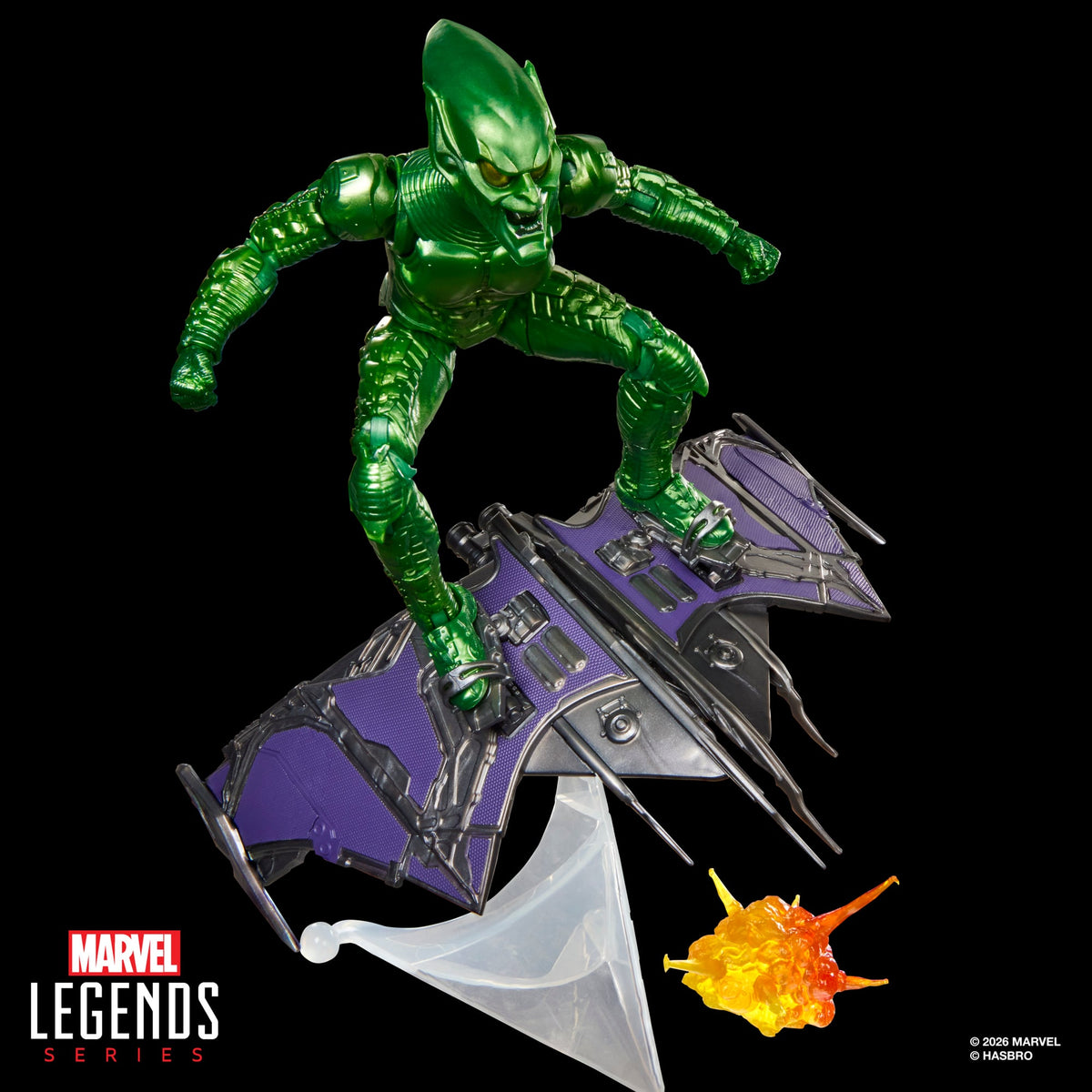 Green Goblin Marvel Legends 6-Inch Figure — Surfing Glider Pose with Blast Effect Accessory