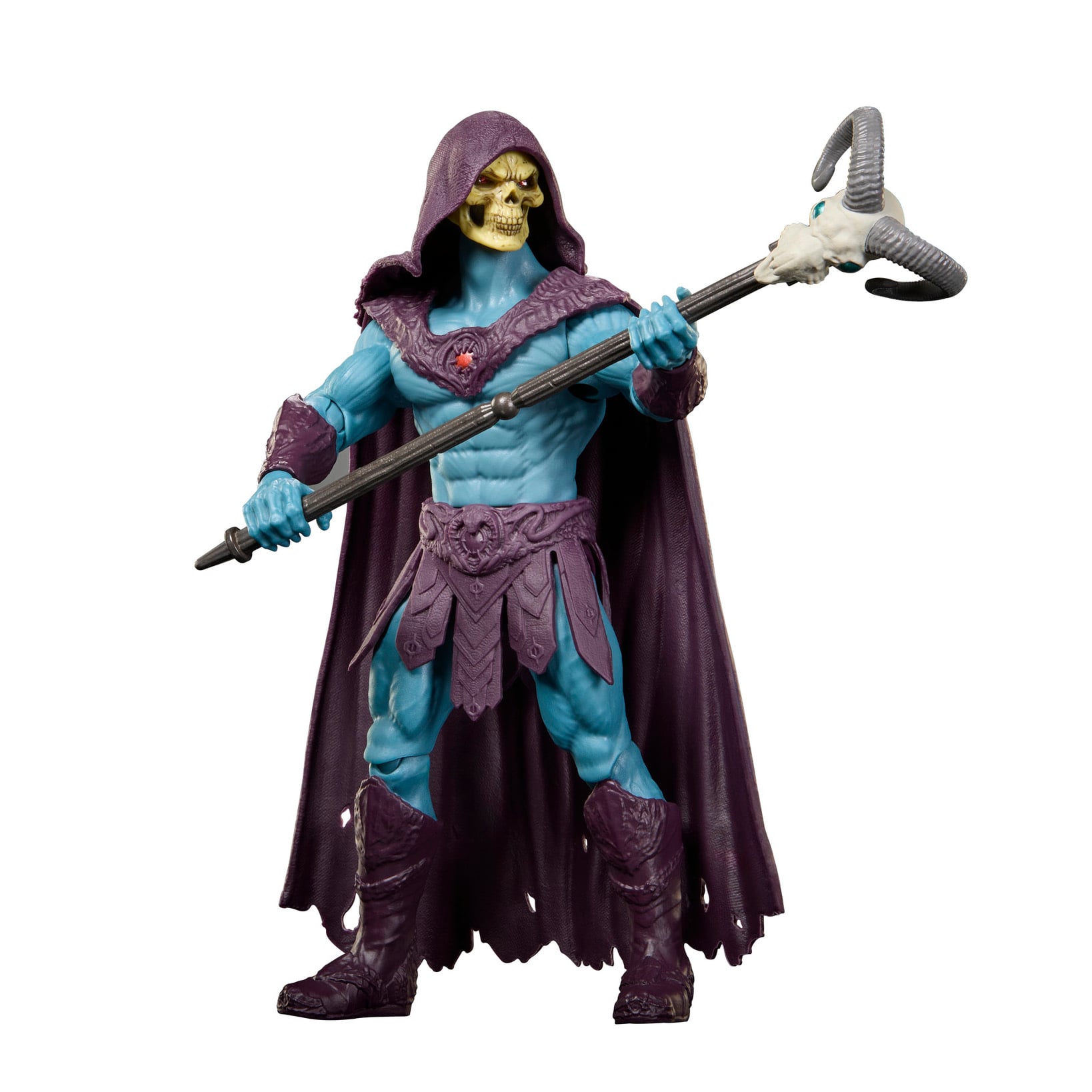 Skeletor Masters of the Universe 2026 5.5-Inch Figure — Front View Staff Extended Two-Hand Grip