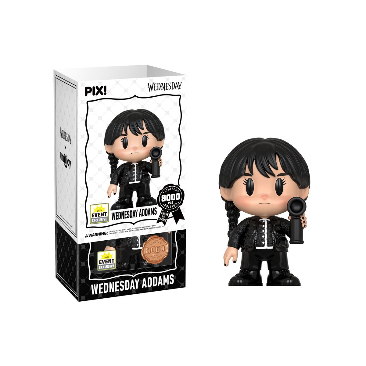 Wednesday Addams Pix! Vinyl Figure — White Box Package and Figure Out of Box Detail