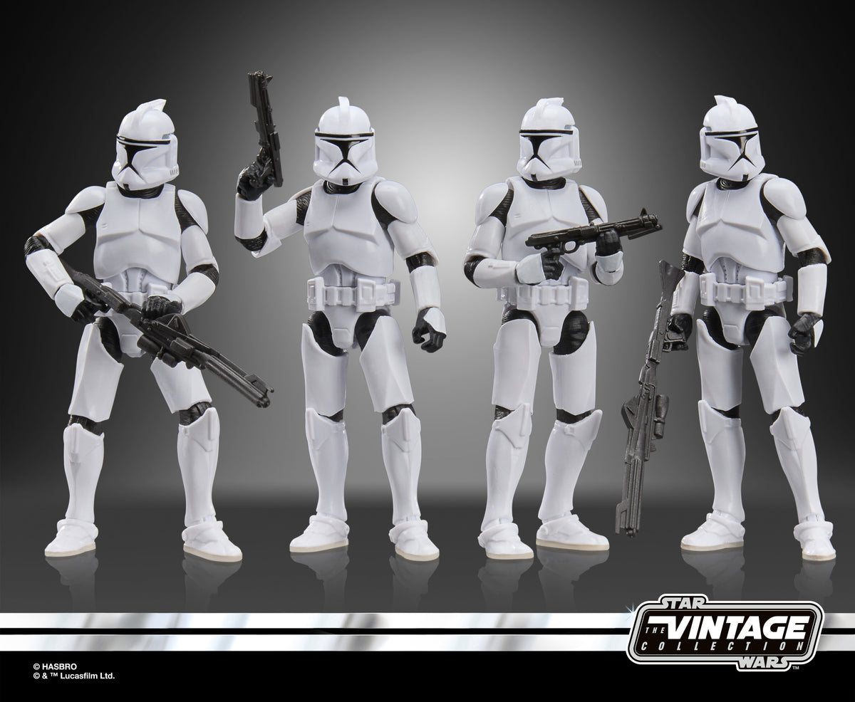 Phase I Clone Troopers Vintage Collection 3.75-Inch 4-Pack — Articulation Pose Side Angle