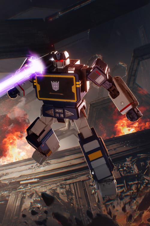 Soundwave Transformers Flagship Series Auto-Converting Robot — Front View Firing Purple Energy Blast