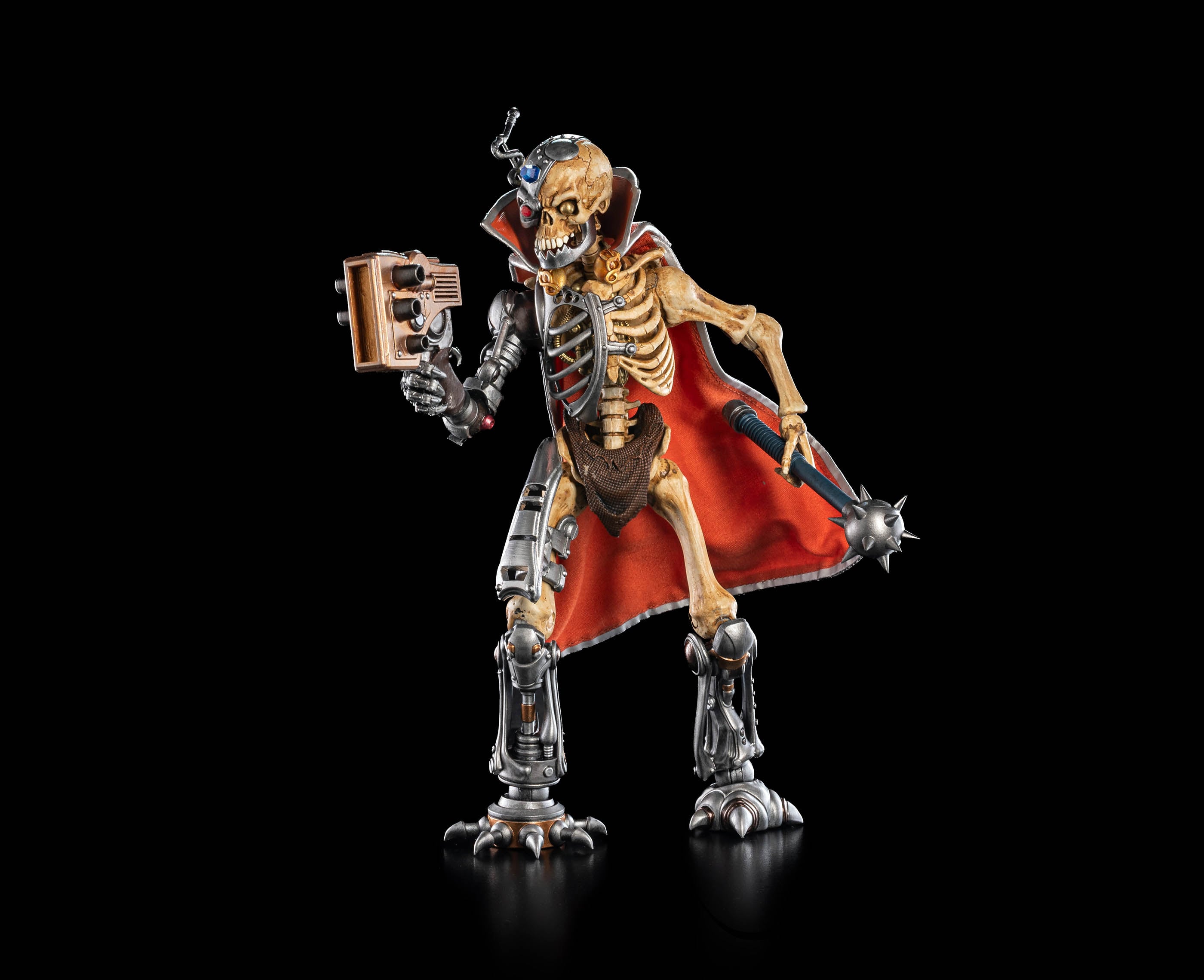 Dr. Cyborn Skeleton Warriors Infinite Legions 6-Inch Figure — Three-Quarter View Holding Acid Blaster and Mace